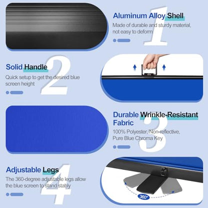 Blue Screen, Collapsible Chromakey Backdrop Retractable Photo Background | 74 x 76in Portable Chroma Key Panel, Wrinkle Resistant, Pull Up, Video Conference, Live Game, Streaming, Photographic Studio - color: Blue, size: 74 x 76in