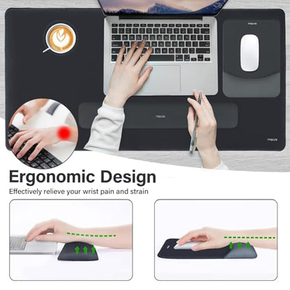 MOSISO Keyboard Mouse Pad Set, Large Gaming Mouse Pad&Rectangular Keyboard Wrist Rest&Mousepad with Wrist Rest&Coaster, Ergonomic Non-Slip&Easy Typing Pad with Curved Silicone Lining, Slate Gray - color: Slate Gray
