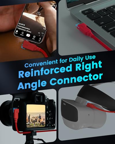 GeoHN.G USB C Tethering Cable 10FT, Right Angle USB 4 Video Cable with PD 240W, 8K@60Hz 40Gbps Link Cord for Fast Transfer and Connection Between Camera and Computer-Sony/Canon/Nikon/MacBook - size: 10FT