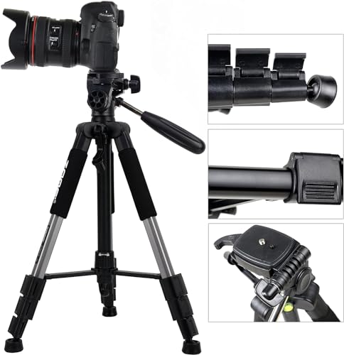 Camera Tripod, ZOMEI Q111 55-inch Smartphone Tripod Flexible Aluminum Travel Tripod with 3-Way Pan Head and Phone Holder, for Photography YouTube Smartphones Cameras and LED Ring Light (Silver) - color: Silver, size: 55"