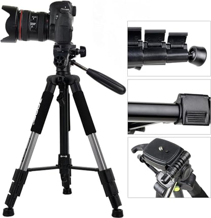 Camera Tripod, ZOMEI Q111 55-inch Smartphone Tripod Flexible Aluminum Travel Tripod with 3-Way Pan Head and Phone Holder, for Photography YouTube Smartphones Cameras and LED Ring Light (Silver) - color: Silver, size: 55"