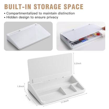 SELEAD Desktop Glass Whiteboard with Storage, Small Dry Erase White Board Computer Pad Keyboard Stand for Home, School, Office Desk Accessories - White - color: White