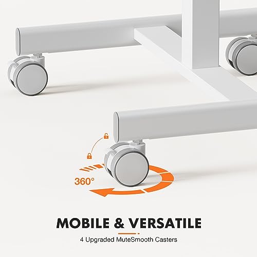 Sweetcrispy Mobile Rolling Desk with Lockable Wheels, Small Standing Laptop Desks, Sit Stand Adjustable Height Table Portable, Computer Workstations for Home Office, White - color: White