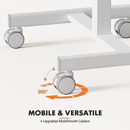 Sweetcrispy Mobile Rolling Desk with Lockable Wheels, Small Standing Laptop Desks, Sit Stand Adjustable Height Table Portable, Computer Workstations for Home Office, White - color: White