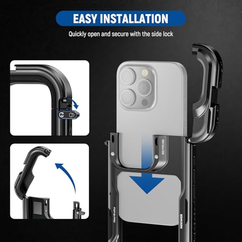 NEEWER 16 Pro Cage, Quick Release Video Rig Phone Stabilizer Compatible with iPhone 16 Pro with 67mm Filter Adapter, 17mm Lens Backplate, T Mount Lens Adapter Compatible with Moment, PA073