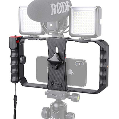Zeadio Phone Video Rig for TikTok YouTube Reels, Smartphone Stabilizer Grip with Detachable Wireless Remote & 3 Cold Shoe, Universal Vlogging Cage for All Smartphones - style: Basic Version