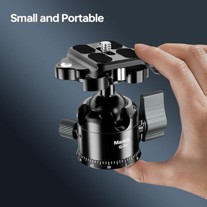 Manbily Low Profile Camera Tripod Ball Head, 28mm CNC Aluminum 360° Panorama Ball Head with Dual U-Shaped Slots for Tripod Monopod Slider DSLR Camera Camcorder, Max Load 22lbs/10kg