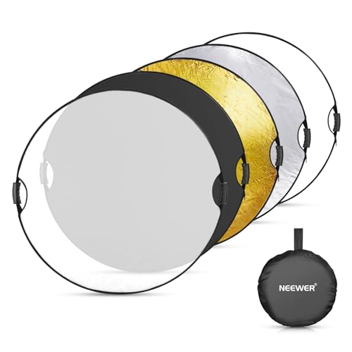 NEEWER 51"/130cm Light Reflector with Handle Grip & 3/8" Thread, 5 in 1 Foldable Disc Light Diffuser Translucent/Silver/Gold/White/Black for Photography Lighting, Outdoor Lighting, RF-130II - style: 130cm