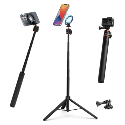Phopik 56" Magnetic Tripod for iPhone,Phone Tripod MagSafe Compatible with iPhone/Android,GoPro, DJI Osmo Pocket 3,Protable Selfie Stick Tripod for Vlogging, Video Recording,Travel Content Creators - size: SS25