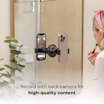 Universal Phone Holder, Record with Front and Back Camera, Shower Mirror Bathroom Phone Holder, Adjustable Wall Mount Stand, TikTok YouTube Vlog Video Recording Kit Influencer Essentials Accessories
