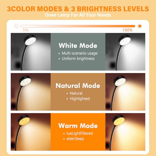 KTEBO 2 Pack Rechargeable Book Light Clip-On Reading Light for Books in Bed | 9 eye-friendly modes from 3 color temperatures and 3 brightness, USB-C up to 30 hrs - Black & Black - color: Black&Black