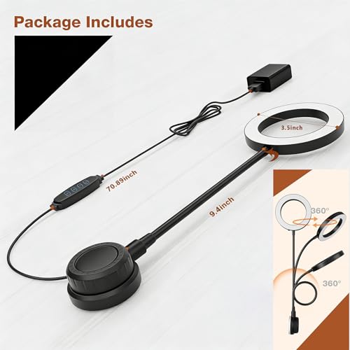 Little Joke Suction Mount Video Monitor Ring Light Bendable Desk Lamp | Selfie Fill Desk Lighting for Office Home, Flexible Gooseneck 7w 3 Modes For Video Conference, Webcam, Meetings, Live Stream - size: 3.5IN