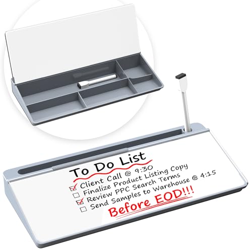 Desktop Whiteboard, Dry Erase Board Computer Keyboard Stand with Marker, Desk Organizers with Accessories for School, Home and Office Supplies (grey-white) - color: Grey White
