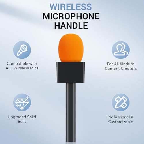 TONOR Handheld Adaptor for Interview Mic, Wireless Microphone Handle for Lavalier, Compatible with Rode, DJI and All Lav Mic, Microfono Stand with Flag Station, Foam, Rig for Vlogging, Reports, TP20 - style: 1 Pack