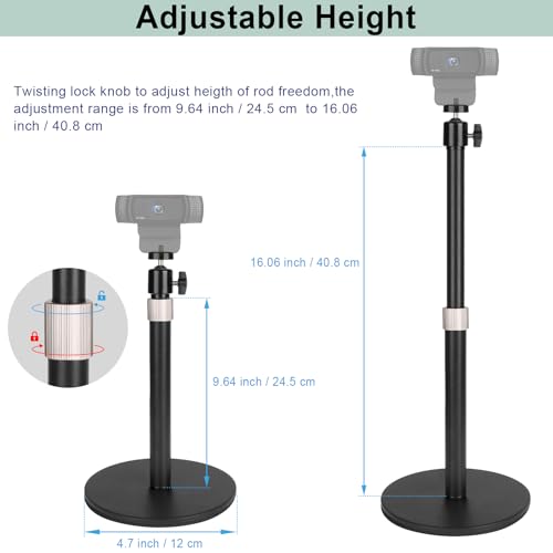Mippko Webcam Camera Stand Phone Holder for Desk,1/4"-20 Threaded Compatible with Logitech Webcam C920 / C920S / C920x / C922 / C922x / C925e / C930 / C930e / C615 / C960,DSLR Camera/Smartphone