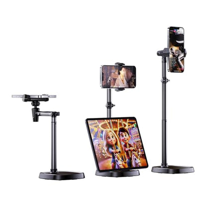 Adjustable Height Phone Stand for Desk, Angle Adjustable Desktop Phone Holder with 360°Rotation Ball-Head,Weighted Base and Aluminum Alloy Support Rod for Phone 4”-7” - color: T10Black