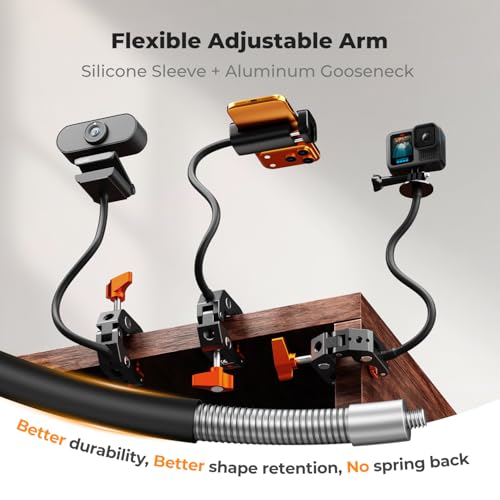 K&F CONCEPT Flexible Clamp Mount Kit, Action Camera Gooseneck Mount with 1/4" & 3/8" Screws for Flat & Round Surfaces, Compatible with Smartphone, Action Camera, Light and Webcam