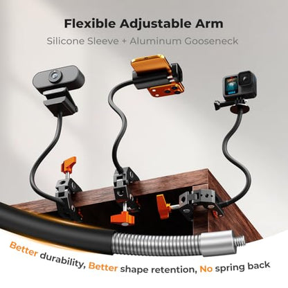K&F CONCEPT Flexible Clamp Mount Kit, Action Camera Gooseneck Mount with 1/4" & 3/8" Screws for Flat & Round Surfaces, Compatible with Smartphone, Action Camera, Light and Webcam