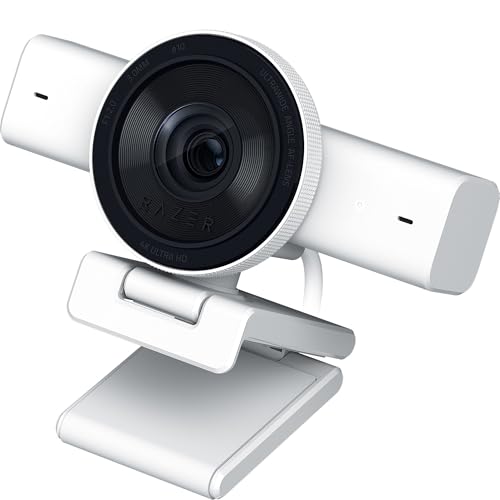 Razer Kiyo V2 Streaming Webcam: 4K 30 FPS, 1080p 60 FPS - AI Powered Auto-Framing - Built-in Microphone - Ultrawide Angle Lens - Privacy Cover - Works with OBS, Xsplit, Discord, Zoom, Teams - White - color: White