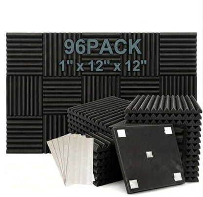 96 Pack Medium Sale Acoustic Foam Soundproof Foam(Accompanied By Double-Sided Adhesive Tape) (96 Black) - color: 96 black