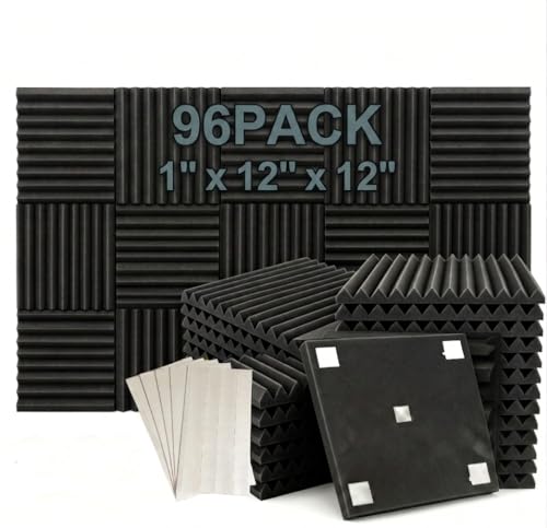 96 Pack Medium Sale Acoustic Foam Soundproof Foam(Accompanied By Double-Sided Adhesive Tape) (96 Black) - color: 96 black