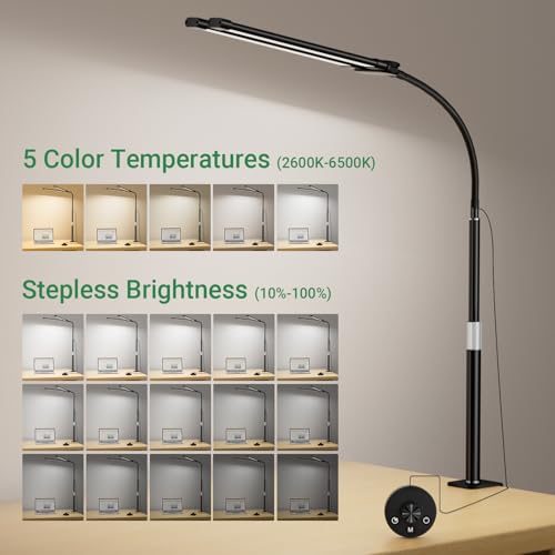 LED Desk Lamp with Clamp, 23.5-31.5 Inches, Black | 24W, 75 Lighting Modes, Flexible Neck Design, Telescopic Height, For Home Office Study Work Craft Paint - size: 2-Head Adjustable Height Desk Lamp