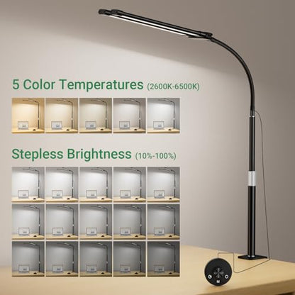 LED Desk Lamp with Clamp, 23.5-31.5 Inches, Black | 24W, 75 Lighting Modes, Flexible Neck Design, Telescopic Height, For Home Office Study Work Craft Paint - size: 2-Head Adjustable Height Desk Lamp