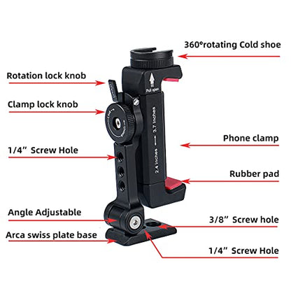 Metal Phone Tripod Mount with Rotatable Cold Shoe for Microphone Mount, Compatible with iPhone & Android, Universal Tripod Adapter for Vlogging, Cell Phone Holder, Youtube, Video Creators Rig