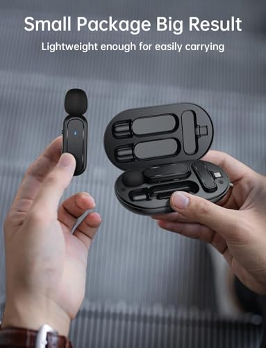 Wireless Lavalier Microphone for iPhone iPad with Charging Case 7H Clip on Lapel Microphone Wireless, 2 Pack Wireless Lapel Mic for Video Recording, Podcast Vlog, YouTube