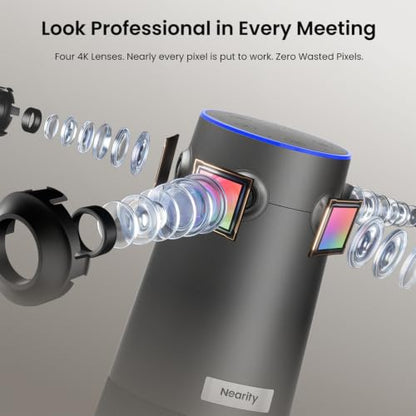 NEARITY 360 Alien 4K Video Conference Camera with Microphone, 8MP Video Conferencing Webcam, 3 AI Modes, 6 Noise Cancelling Mics, Auto Framing, Conference Webcam for PC/Laptop/SmartBoard - color: Gray