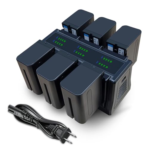 4&6 Pack NP-F970 Batteries 8900mAh and 4/6-Channel Charger Compatible with NP F970, F960, F950, F930, F770, F750, F570, F550, F530, F330 and Handycams, Field Monitor, Video Light (6 Channel&6 battery) - size: 6 Channel&6 battery