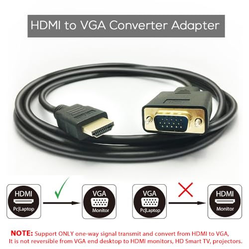HDMI to VGA Cable, 1080P HDMI Male to VGA Male M/M Video Converter Cord VGA Adapter Compatible w/HDMI Desktop, Laptop, DVD to 15 Pin D-SUB VGA HDTV Monitor Projector - 6Feet
