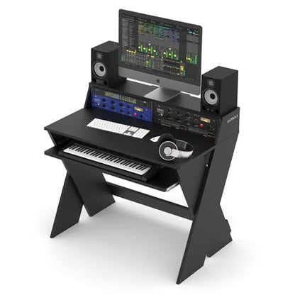 Glorious Sound Desk Compact Professional Studio Workstation with Pull-out Keyboard Compartment (Black) - color: Black