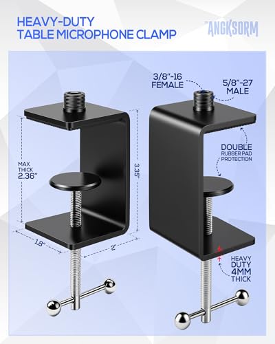 Table Microphone Clamp KB47 - Heavy-Duty Desk Mic Metal Clamp Mount with 5/8-27 Male and 3/8-16 Female Thread, 1PCS - color: C-CLAMP MOUNT (1PCS)