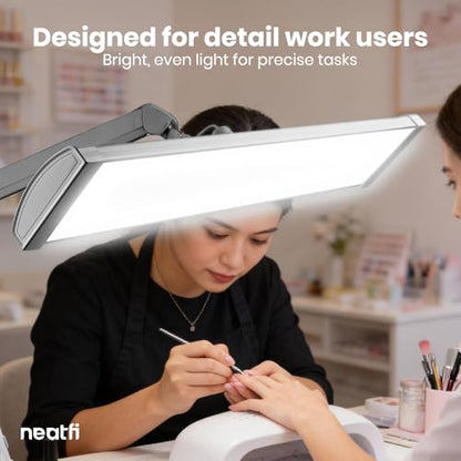 Neatfi Ultra 3,500 Lumens LED Desk Lamp with Clamp – 45W, 270 SMD LEDs, Shadow-Free | Adjustable Brightness | Task Light for Nail, Craft & Office (Silver, 26-Inch Wide Shade) - color: Silver