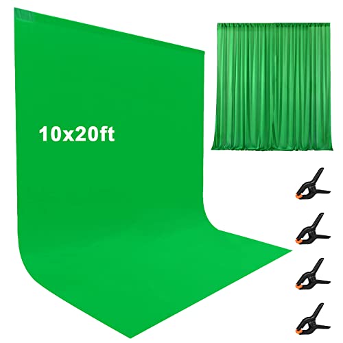 10X20ft Large Green Screen Backdrop for Photography, LCUIRC Two Rod Pocket Chromakey Collapsible Green Polyester Curtain with 4 Clamps for Photography, Zoom Meeting and Game Live Steaming - color: 10x20ft Green