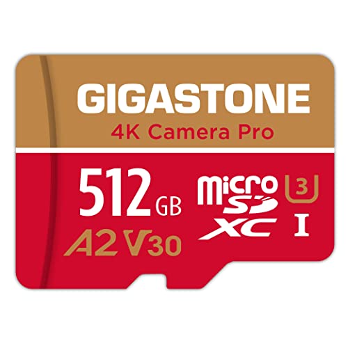 【5-Years Data Recovery】 GIGASTONE 512GB Micro SD Card, 4K Camera Pro, A2 V30 for Smartphone, Gopro, Action Cams, 4K UHD Video Recording, R/W up to 150/120 MB/s, UHS-I U3 C10 Class 10 with Adapter - color: 512GB 4K Camera Pro 1-Pack