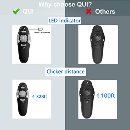 QUI Presentation Clicker Wireless Presenter Remote Clicker for PowerPoint Presentation Remote, PowerPoint Slide Advancer for Mac/Windows/Google Slide/Keynote, Black, A - color: Black