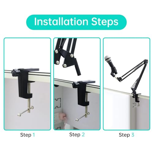 2pcs Desk Clamp, Heavy-Duty Metal C-Clamp13mm 0.51" Thread Hole C-Clip Mic Desk Mount Bracket Suspension Boom Scissor Arm Cantilever Bracket Table Lamp Base DIY for Studio Podcast (Black)