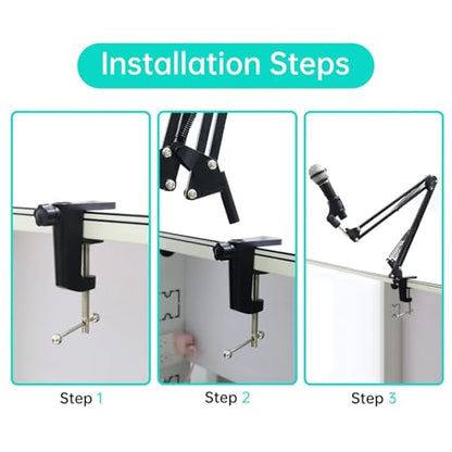 2pcs Desk Clamp, Heavy-Duty Metal C-Clamp13mm 0.51" Thread Hole C-Clip Mic Desk Mount Bracket Suspension Boom Scissor Arm Cantilever Bracket Table Lamp Base DIY for Studio Podcast (Black)