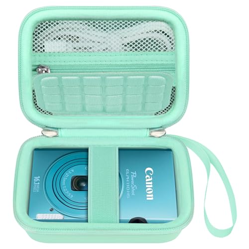 Elonbo Carrying Case for Canon PowerShot ELPH 360 HS A/ 360 HS/ 360/ IXY 650 Digital Camera, Canon PowerShot ELPH 330/190/160/115/130/110 Camera Hard Travel Bag, Mesh Pocket fits Cable, Light Green - color: Light Green