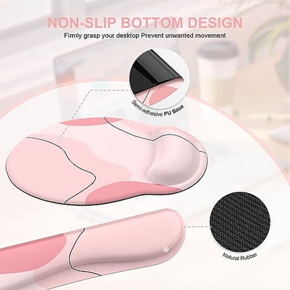 iCasso Large Gaming Mouse Pad Wrist Support Set, Desk Mat, 4in1 XXL Mousepad + Keyboard Wrist Rest+Mouse Wrist Rest+Coaster Set with Ergonomic Design for Home Office Table Computer-Pink Art - color: Pink Art