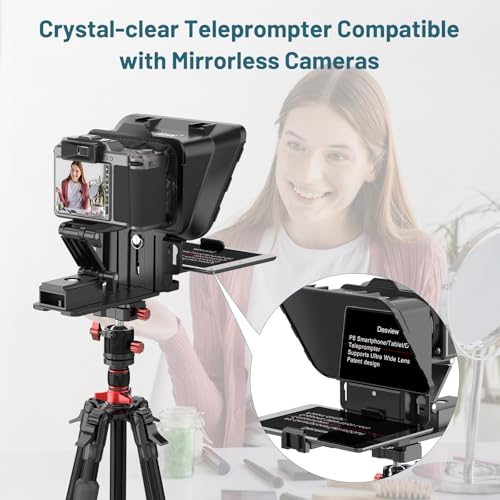 Desview P8 Universal Teleprompter for Smartphone Camera, DSLR Webcam Tablet up to 10" with Bluetooth Remote Foldable Design for Live Streaming Video Recording YouTube TikTok Videos - size: P8 Teleprompter