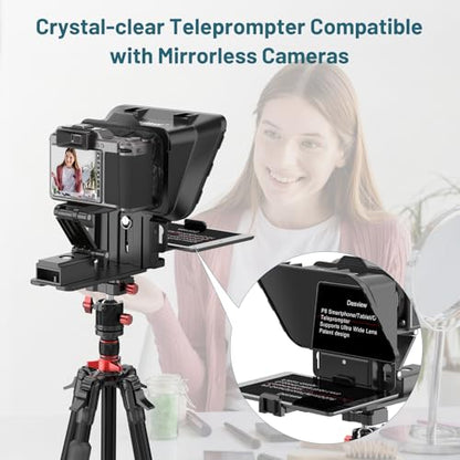 Desview P8 Universal Teleprompter for Smartphone Camera, DSLR Webcam Tablet up to 10" with Bluetooth Remote Foldable Design for Live Streaming Video Recording YouTube TikTok Videos - size: P8 Teleprompter