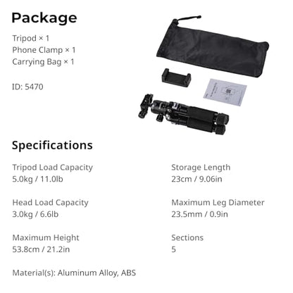 SmallRig VT-20Pro 21.2"/ 53.8cm Mini Tripod for Camera and Phone, Aluminum Alloy Small Desktop Tripod with 360° Ball Head, Table tripods Load Up to 11lb / 5kg - style: VT-20 Pro