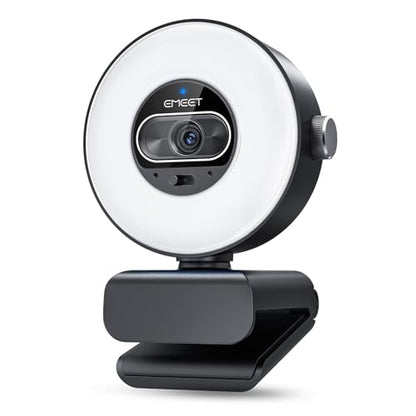 EMEET S600L 4K Webcam for Streaming with Ring Light, 4 Lighting Modes, Rainbow Effect, 1/2" Sensor, AI Imaging, 0.2S PDAF, 2 Mics, Dial Control, 4K Webcam with Light for OBS/Twitch/YouTube/Zoom/PC/Mac - style: S600L Ring Light 1/2" Sensor