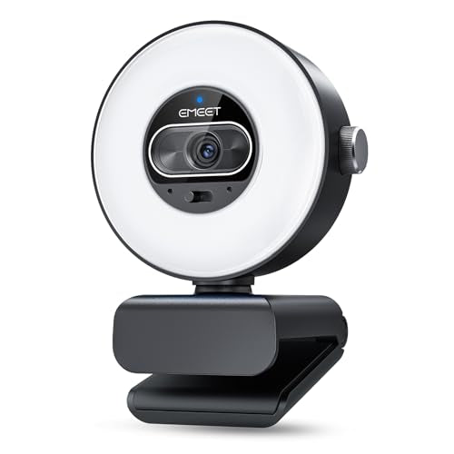 EMEET S600L 4K Webcam for Streaming with Ring Light, 4 Lighting Modes, Rainbow Effect, 1/2" Sensor, AI Imaging, 0.2S PDAF, 2 Mics, Dial Control, 4K Webcam with Light for OBS/Twitch/YouTube/Zoom/PC/Mac - style: S600L Ring Light 1/2" Sensor
