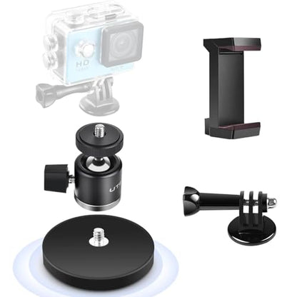 UTEBIT 66mm Strong Magnetic Base Mount with 360° Rotation Ball Head, Black | Magnet Camera Mount with Phone Holder Compatible with Gopro Hero, for DJI Osmo Action Osmo Nano, for Insta360, Action Camera - size: 66MM