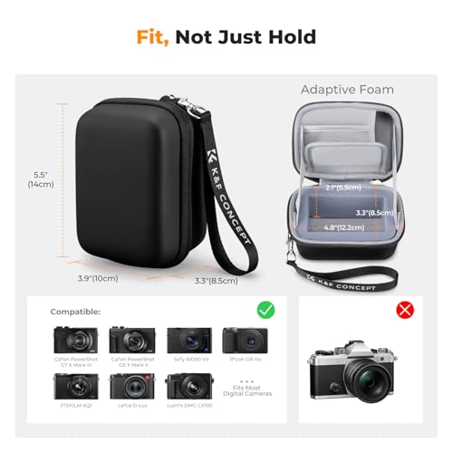K&F CONCEPT Carrying Case for Digital Camera, Hard Shell Protective Travel Case Compatible with Ricoh GR III/GR IIIX/for Sony ZV-1 RX100/ for Canon G7X Mark III/G5X Mark II (Case Only) - color: Black