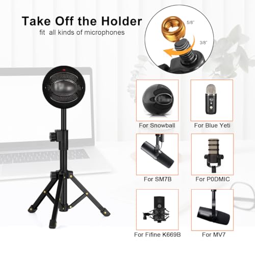 Tabletop Mic Stand, Adjustable Desktop Microphone Stand with Mic Clip and 5/8" Male to 3/8" Female Screw for Most Microphone on the Market